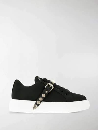 Shop Prada Studded Strap Sneakers In Black