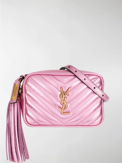 Shop Saint Laurent Quilted Logo Belt Bag In Pink