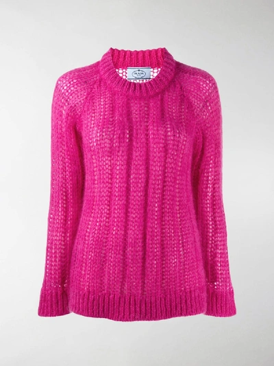 Shop Prada Crew-neck Knitted Jumper In Pink