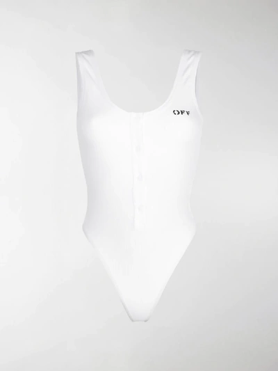 Shop Off-white Logo Stamp Ribbed Bodysuit In White
