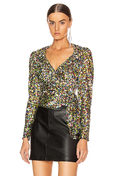 Shop Attico Sequin Wrap Top In Multicolor