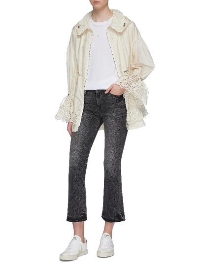 Moncler 'brazzaville' Floral Lace Trim Drawstring Waist Hooded Parka