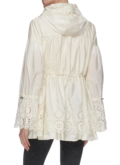 Moncler 'brazzaville' Floral Lace Trim Drawstring Waist Hooded Parka