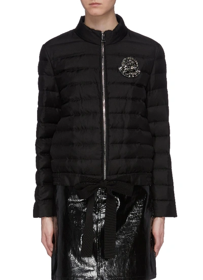 Shop Moncler 'prince' Ribbon Waist Embellished Logo Down Puffer Jacket