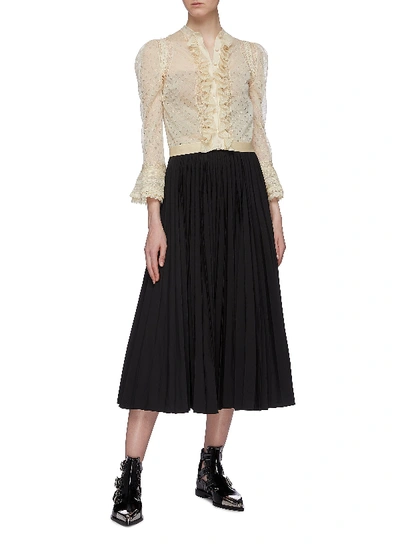 Shop Alexander Mcqueen Ruffle Placket Lace Silk Knit Cardigan