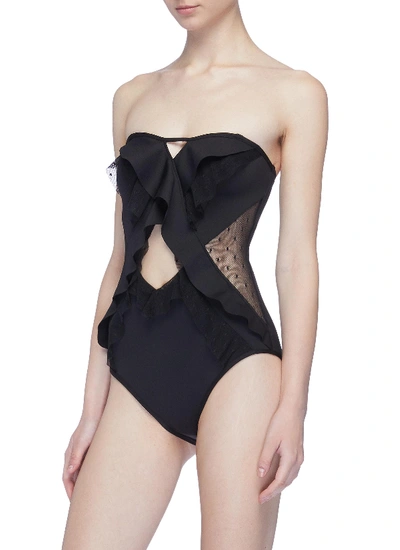 Shop Zimmermann 'juno' Mesh Panel Ruffle Cutout One-piece Swimsuit