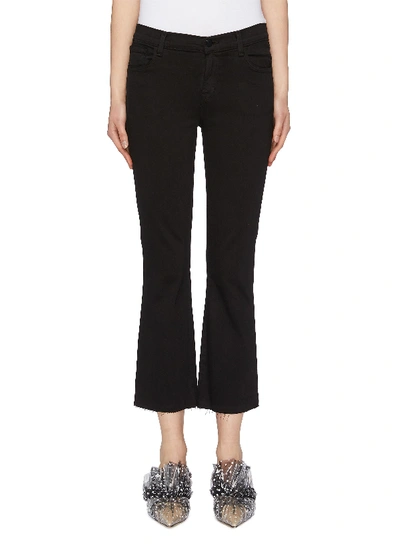 Shop J Brand 'selena' Raw Cuff Cropped Bootcut Jeans In Black