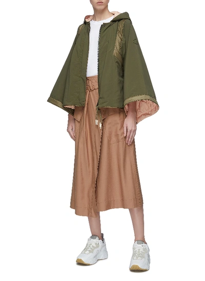 Shop Moncler Detachable Hood Wide Sleeve Jacket In Green