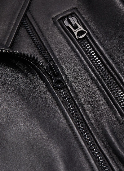 Shop Acne Studios Belted Leather Biker Jacket In Black