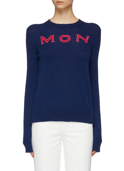 Shop Moncler Logo Intarsia Cashmere Sweater In Blue