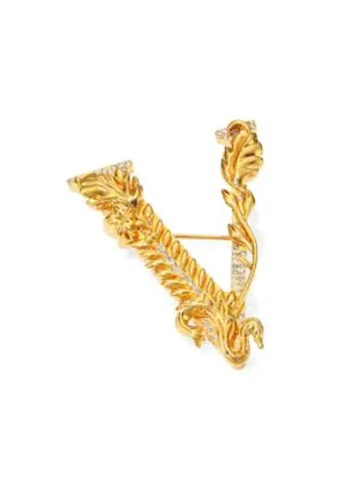 Shop Versace Tribute Virtus Swarovski Crystal Brooch In Gold