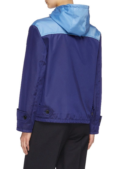 Shop Prada Textured Logo Appliqué Hooded Colourblock Windbreaker Jacket