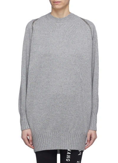 Shop Alexander Wang Zip Shoulder Merino Wool Sweater In Grey
