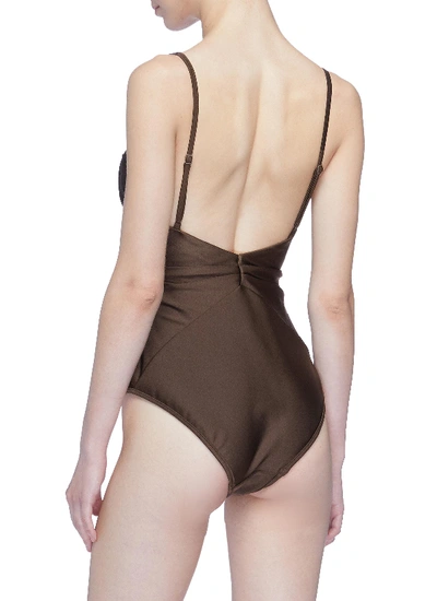 Shop Zimmermann 'corsage' Bow Front Cutout One-piece Swimsuit In Brown