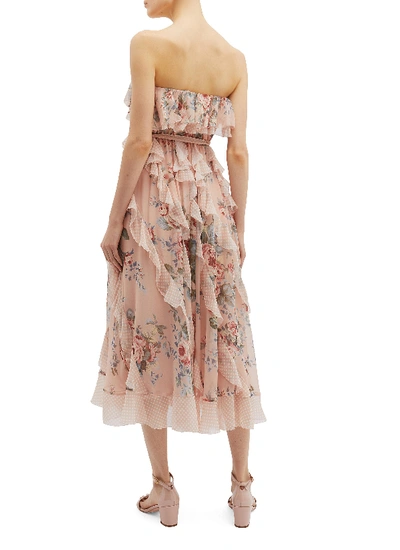 Shop Zimmermann 'bowie Waterfall' Ruffle Floral Print Silk Strapless Dress
