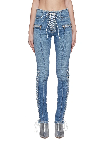 Shop Ben Taverniti Unravel Project Lace-up Skinny Jeans In Blue