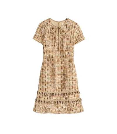 Shop Tory Burch Tie-neck Tweed Dress In Ribbon Basketweave Tweed