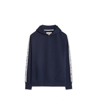 Shop Tory Sport French Terry Banner Hoodie In Navy Blue