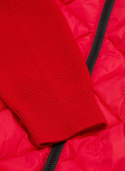 Shop Canada Goose 'hybridge' Down Puffer Panel Merino Wool Zip Cardigan In Red