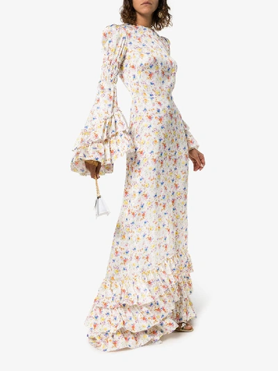 Shop The Vampire's Wife Floral Ruffle Silk Maxi Dress In Multicoloured