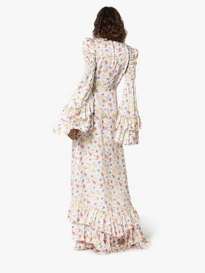 Shop The Vampire's Wife Floral Ruffle Silk Maxi Dress In Multicoloured