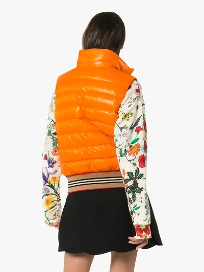 Shop Burberry Icon Stripe Detail Down-filled Puffer Gilet In Orange