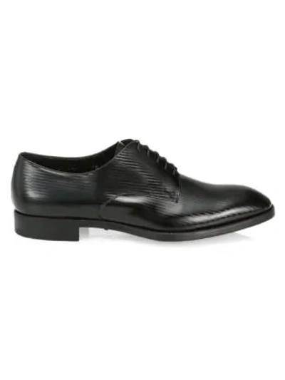 Shop Giorgio Armani Textured Chevron Leather Derby Shoes In Black