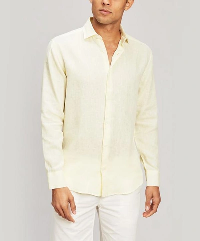 Shop Frescobol Carioca Italian Linen Long Sleeve Shirt In Lemon Yellow