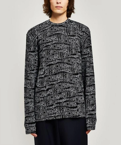 Shop Balenciaga All-over Logo Wool-blend Sweater In Blue