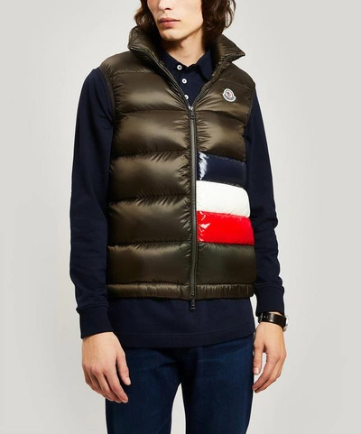 Shop Moncler Sovex Tricolour Gilet In Green