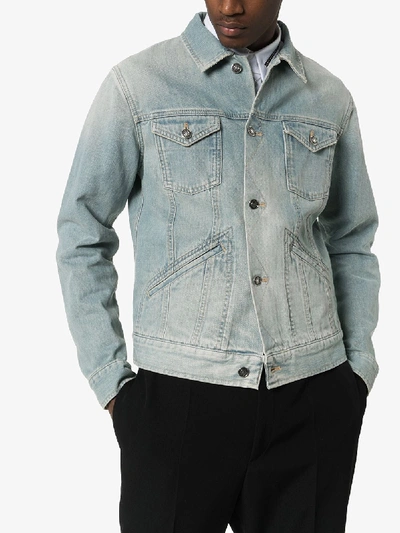 Shop Givenchy Embroidered Logo Denim Jacket In 102 - Blue