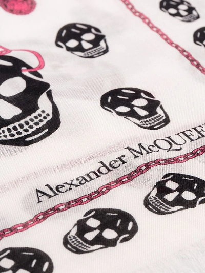 Shop Alexander Mcqueen White Skull Print Scarf In Multicolour