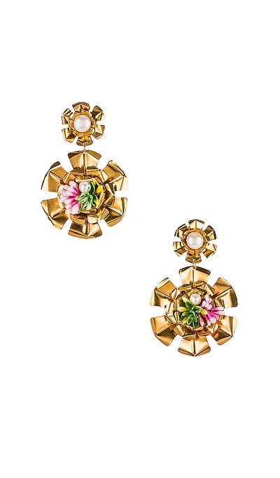 Shop Mercedes Salazar Double Flower Pearl Earrings In Gold