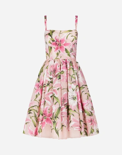 Shop Dolce & Gabbana Flocked Organza Midi Dress With Sweetheart Neck In Pink