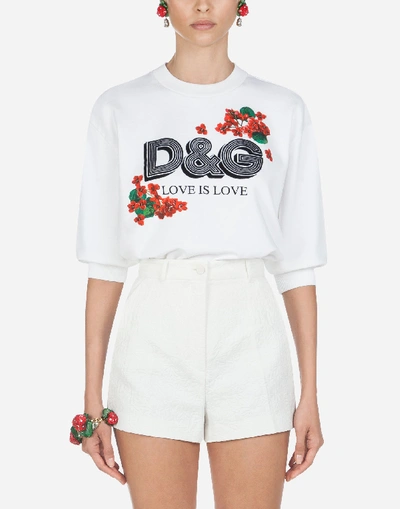 Shop Dolce & Gabbana Cropped Jersey Sweatshirt With Print In White