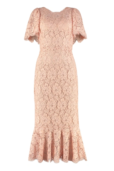 Shop Dolce & Gabbana Lace Midi Dress In Pink