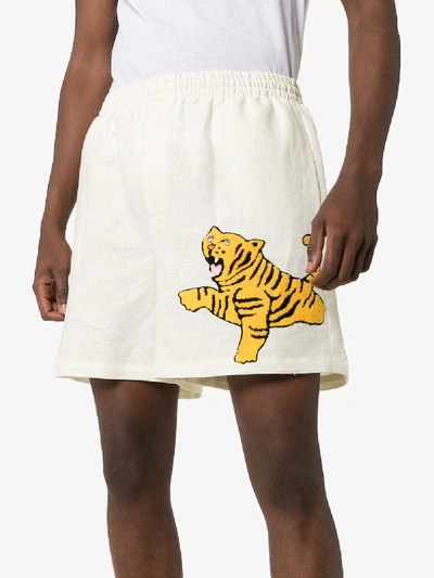 Shop Bode Linen Tiger Shorts In 109 - Neutrals