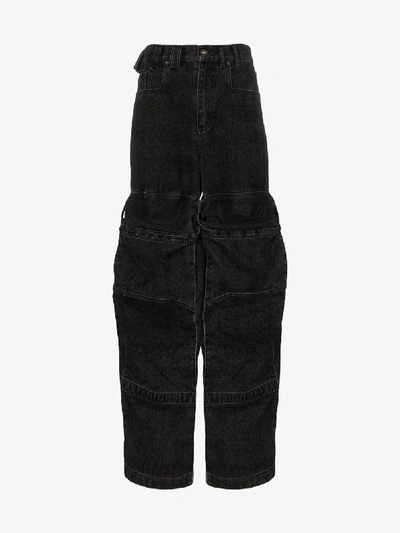 Shop Y/project Cargo Pocket Flared Jeans In 101 - Black