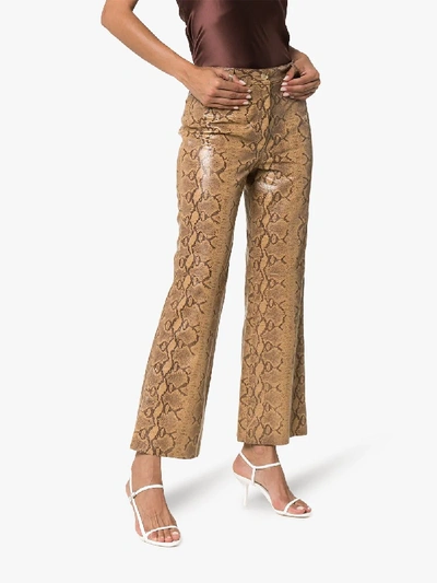 Shop Nili Lotan Vianna Snake Print Leather Trousers In 103 - Brown