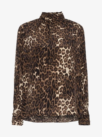 Shop Nili Lotan Alana Leopard Print Silk Top In 103 - Brown
