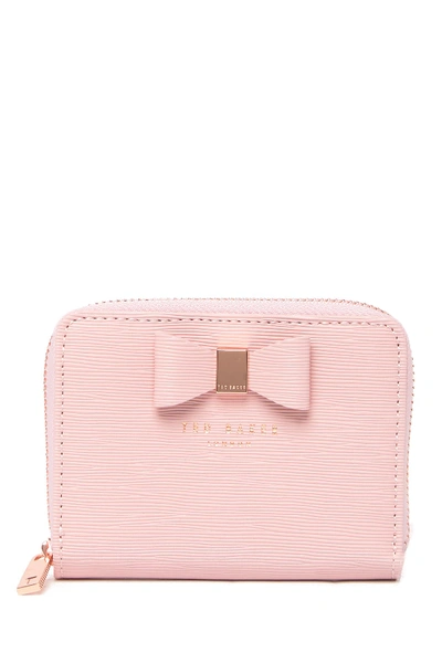 Shop Ted Baker Aureole Textured Leather Small Zip Wallet In Light Pink