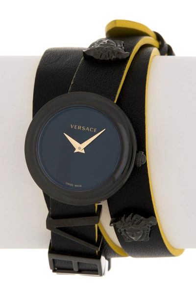 Shop Versace Women's V-flare Wrap Leather Strap Watch, 28mm In Black