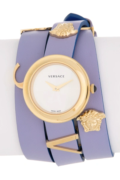 Shop Versace Women's V-flare Wrap Leather Strap Watch, 28mm In Yellow Gold