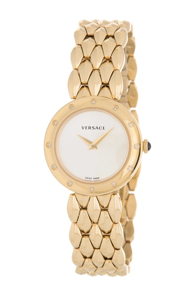 Shop Versace Women's V-flare Diamond Bracelet Watch, 28mm - 0.07 Ctw In Champagne