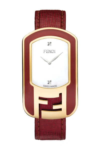 Shop Fendi Women's Chameleon Swiss Quartz Diamond Embossed Leather Strap Watch, 29mm X 49.2mm - 0.009 Ctw In White