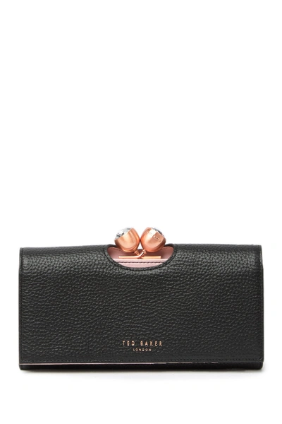 Shop Ted Baker Muscovy Bobble Matinee Textured Leather Wallet In Black