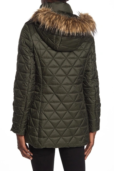 Shop Marc New York Rosebank Quilted Faux Fur Trim Hood Coat In Olive