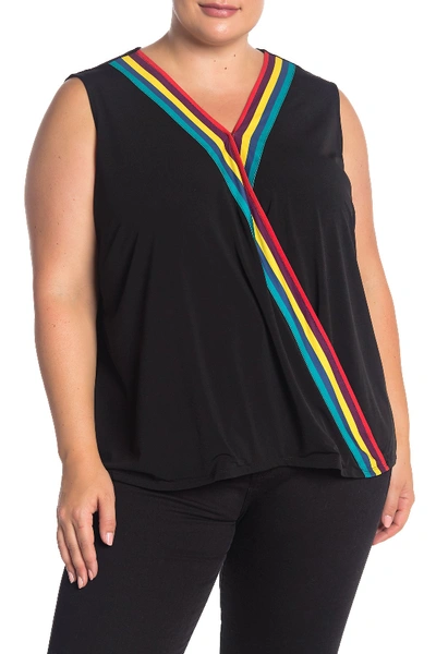 Shop Catherine Catherine Malandrino Striped Surplice Neck Tank Top (plus Size) In Black/mult