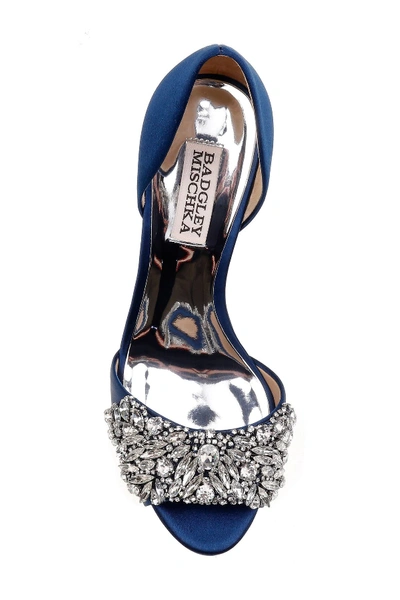 Shop Badgley Mischka Hansen Crystal Embellished Sandal In Navy Satin