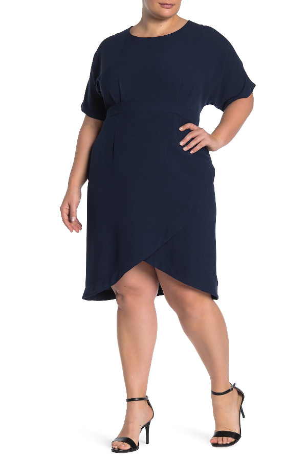 bobeau solid dolman sleeve faux wrap dress